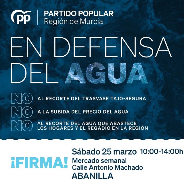 El PP de Abanilla sale a la calle con una carpa informativa para 'unir a la sociedad en defensa del agua para poner freno al recorte del Trasvase'